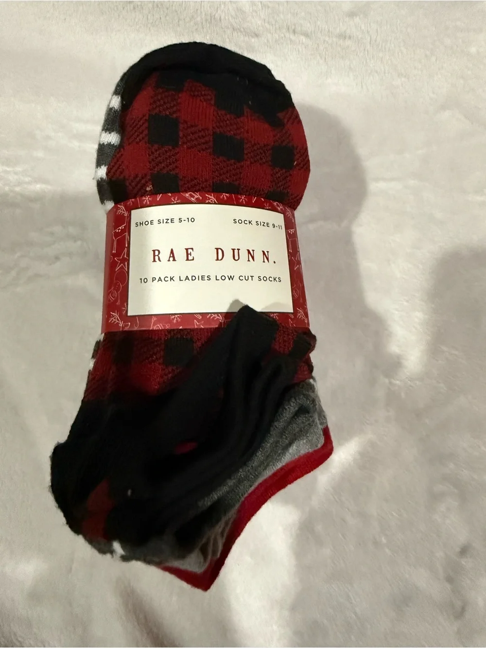 Rae Dunn Red Black Gray Low Cut Sock 10 Pack